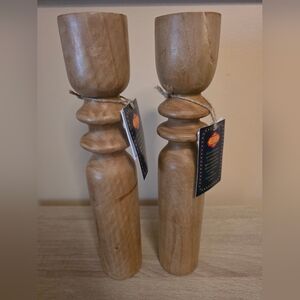 Natural Wood Candle Holders 12"